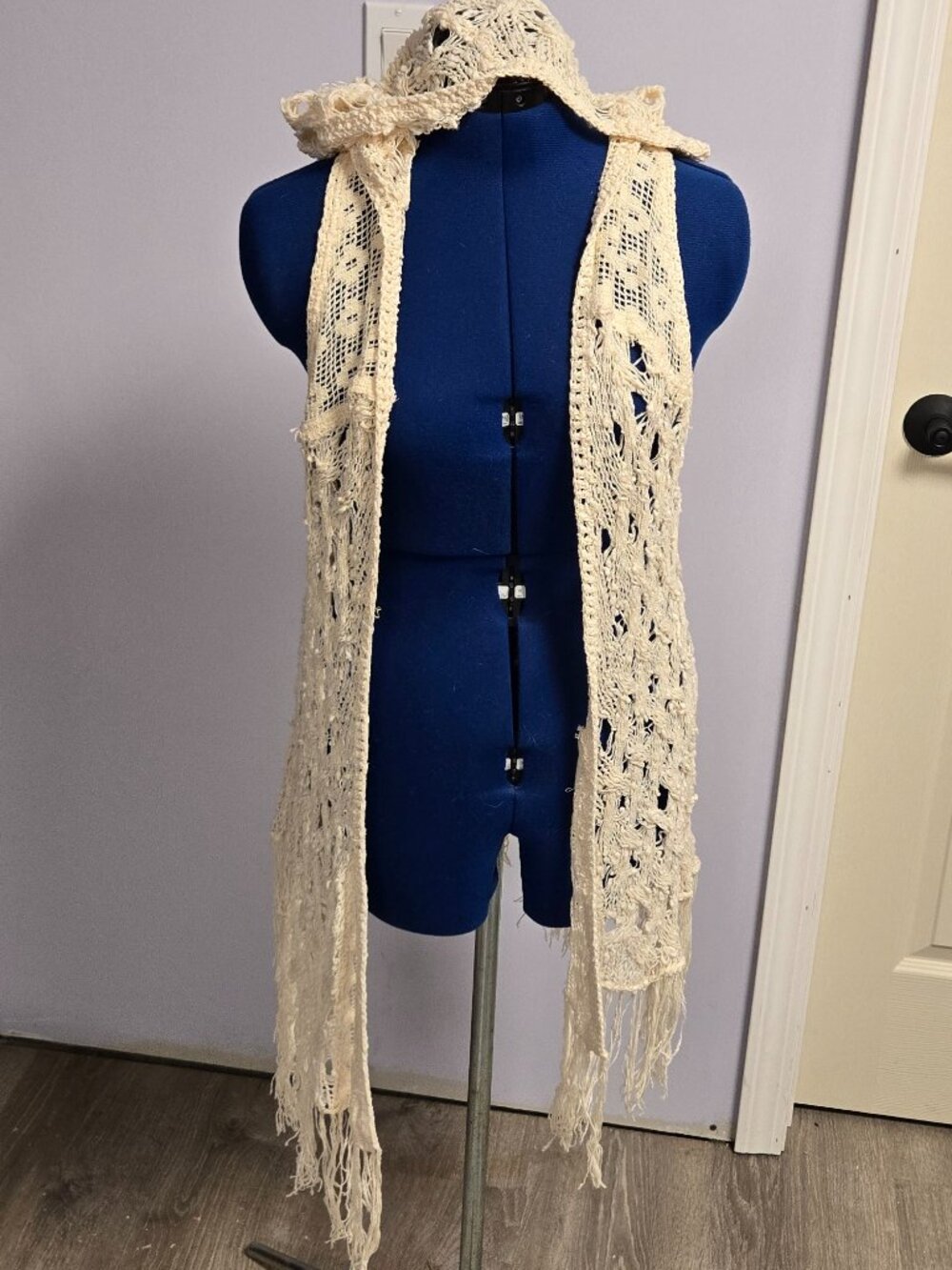 Free People Crochet Knit Hooded Fringe Vest, O/S, EUC - Picture 4 of 5